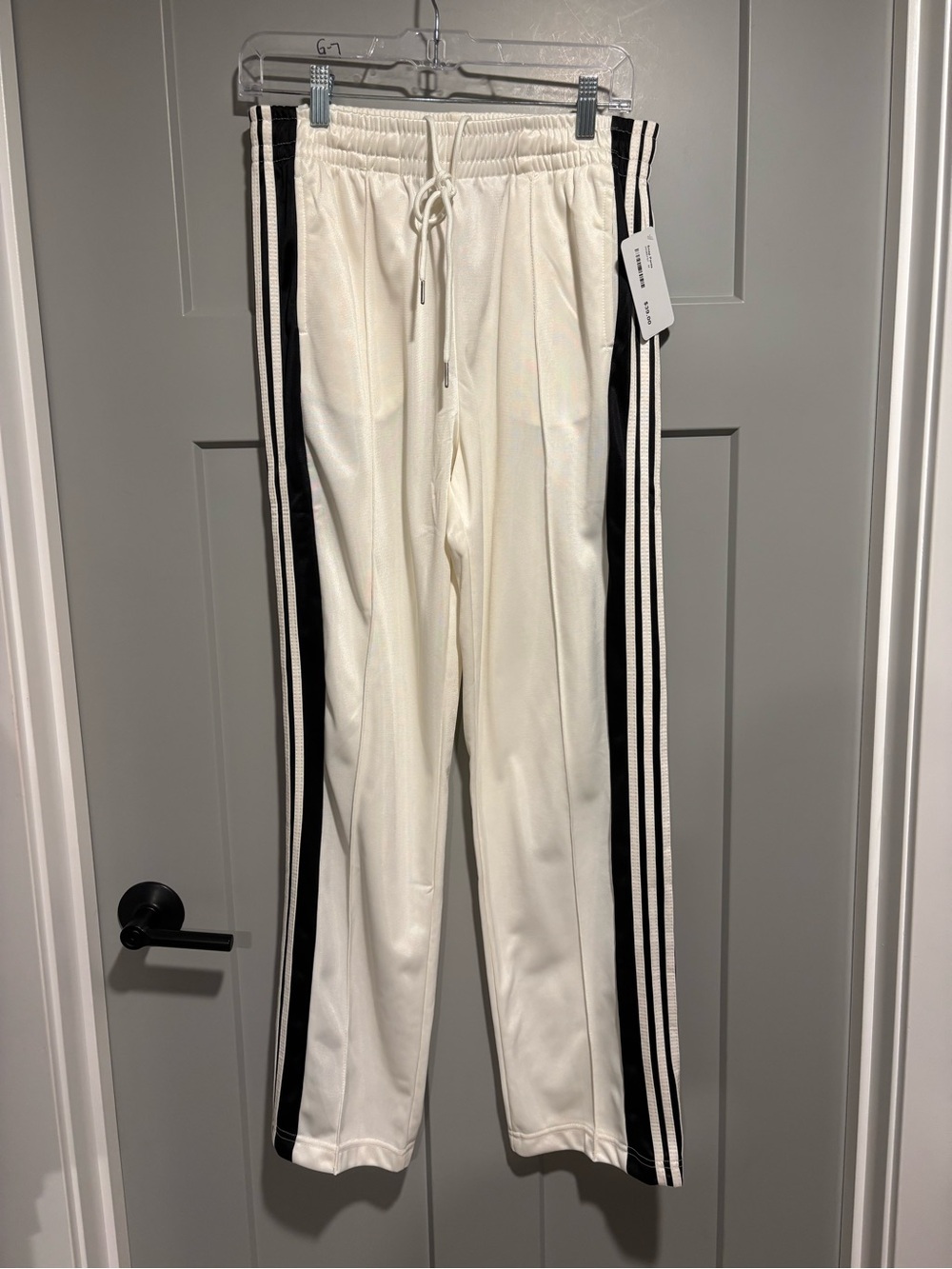 Women’s White Track Pants with Black Side Stripes